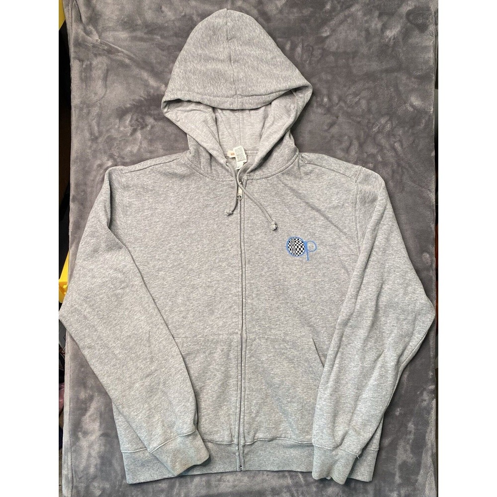 Vintage Ocean Pacific OP Full Zip Hoodie Mens Large Gray Surf Beach Logo Sweater